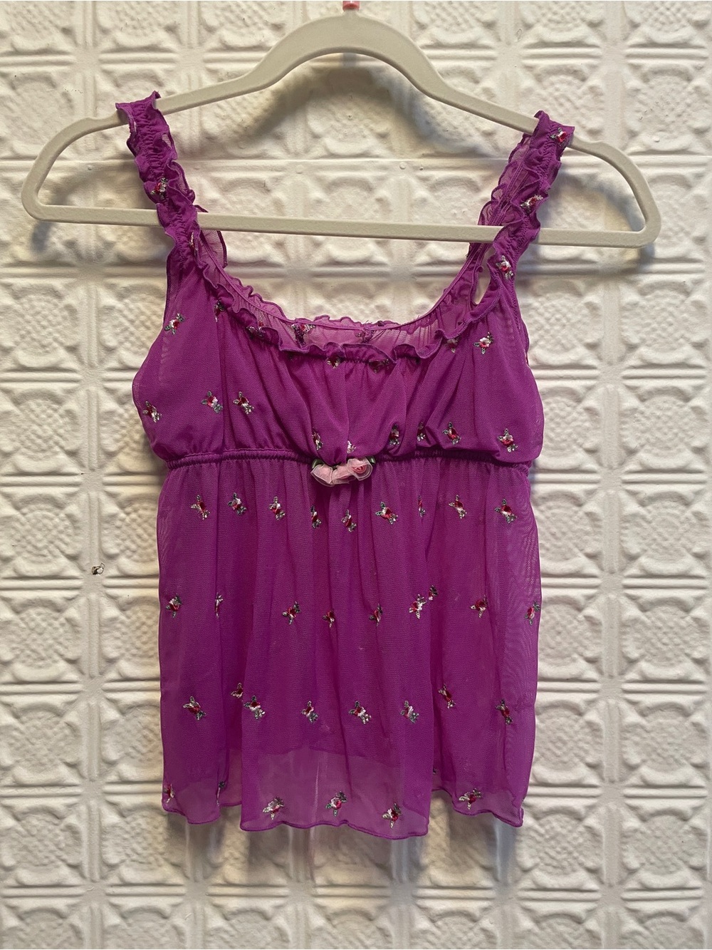Victoria’s Secret Purple Ruffled Floral Embroidered Sleeveless Top